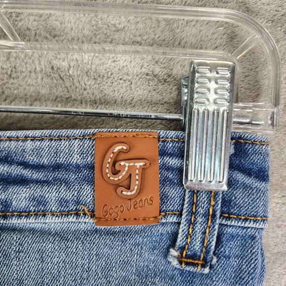 Womens Gogo Jeans Blue Denim Skirt Distressed Cuffed Raw Hem Size 1 - Picture 8 of 12